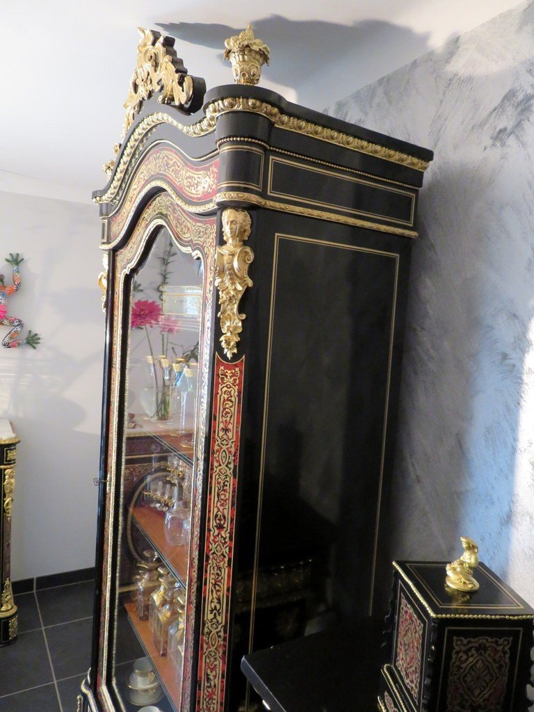 Large Showcase With 1 Door In Boulle Marquetry Napoleon III Period-photo-6