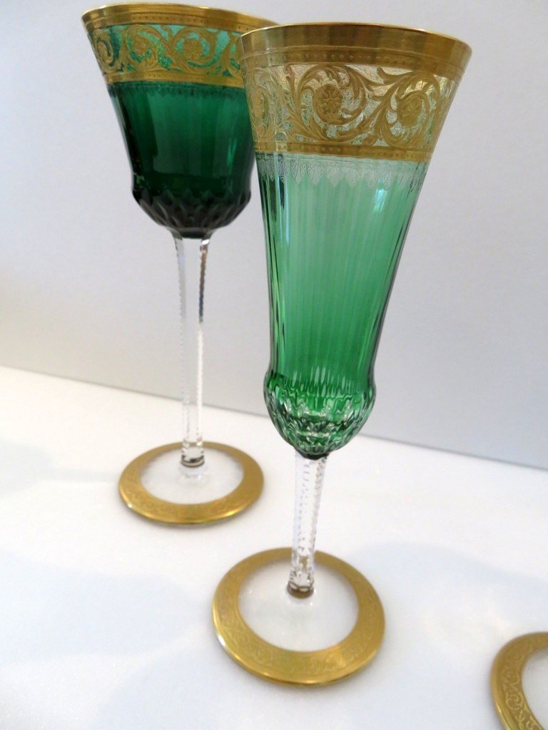 Set De 4 Verres Couleur Vert Saint Louis Thistle Or Cristal-photo-4