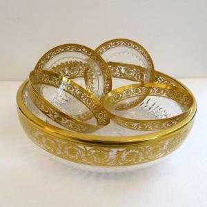 Set Of Dessert Or Fruit  In Crystal Of Saint - Louis Thistle Gold Model Stamped