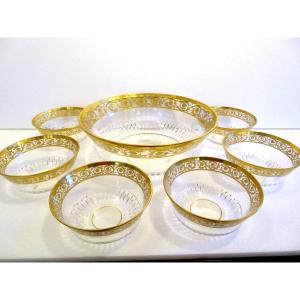  Set Of Dessert Open Shape In Crystal Saint - Louis Thistle Gold Stamped 