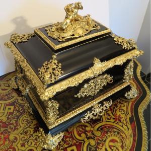 Large Jewelry Box With Bronze Napoleon III Period 19th Boulle