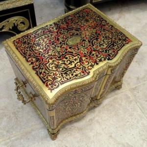 Stamped Mace Liqueur Cellar Tantalus Box Boulle Marquetry All Sides Napoleon III Period Crystal