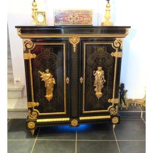 Signed Sormani L XIV Cabinet  With 2 Doors In Boulle Marquetry, Napoleon III Period