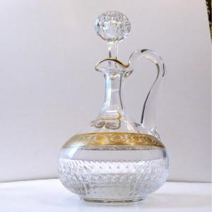 Wine Decanter With Handle In Crystal Saint - Louis Thistle Gold Stamped Perfect Condition