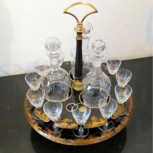 Charles X Crystal Liqueur Set  Cellar Servant Tantalus  19th Century