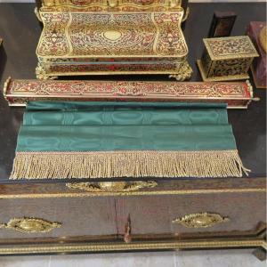 Pare Fumée En Marqueterie Boulle Toutes Faces  Epoque Napoléon III Avec Rideau d'Origine