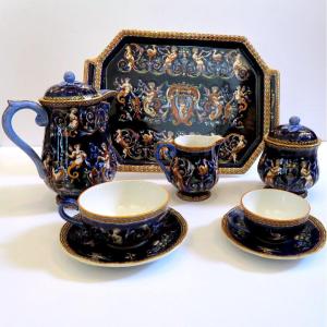  Gien  Set Breakfast Service In Faience Renaissance Model 21st Century