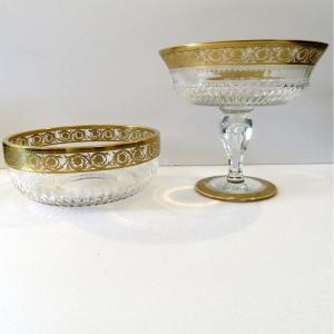 2 Crystal Cups From Saint Louis Model Thistle Gold Crystal Signed