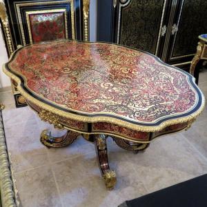 Large Table With Central Foot In Boulle Marquetry Napoleon III Period