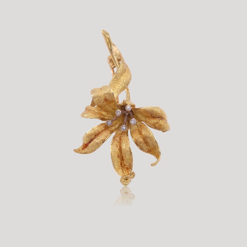 Broche Fleur Or Jaune Diamants, XIXe Siècle