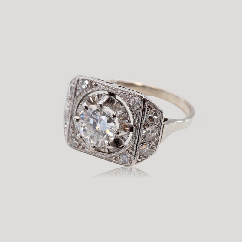 Art Deco Geometric Diamond Ring, Circa 1930-photo-3