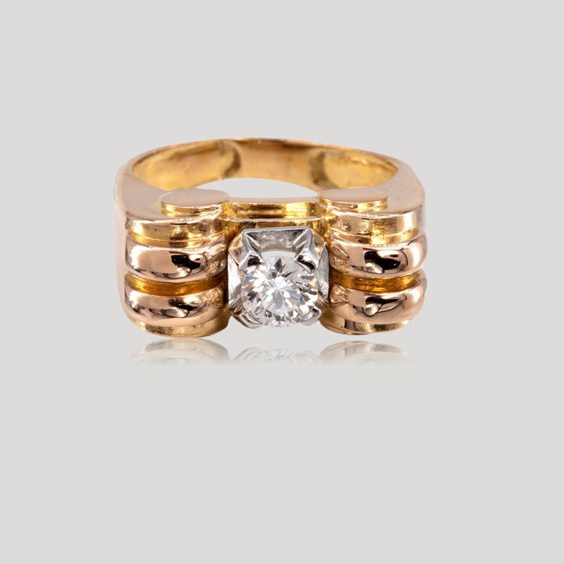 Central Diamond Tank Ring, Circa 1940-photo-2