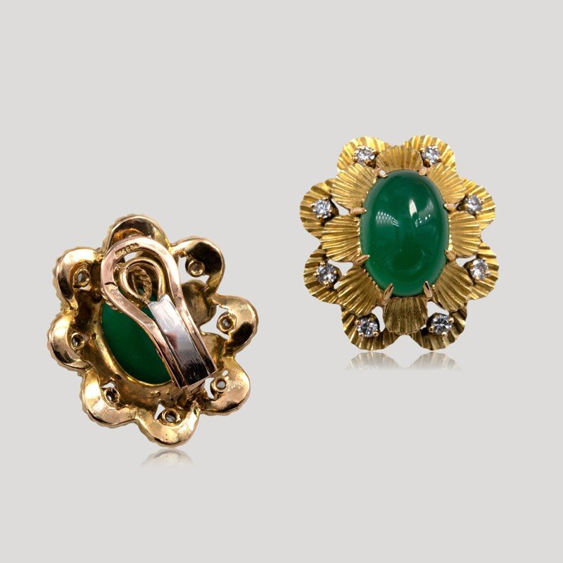 Chrysoprase Clip-on Earrings, Circa 1960-photo-2