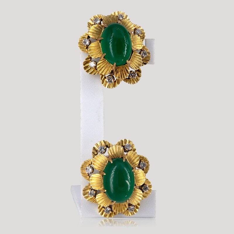 Boucles d'Oreilles Clips Chrysoprases, Vers1960-photo-3