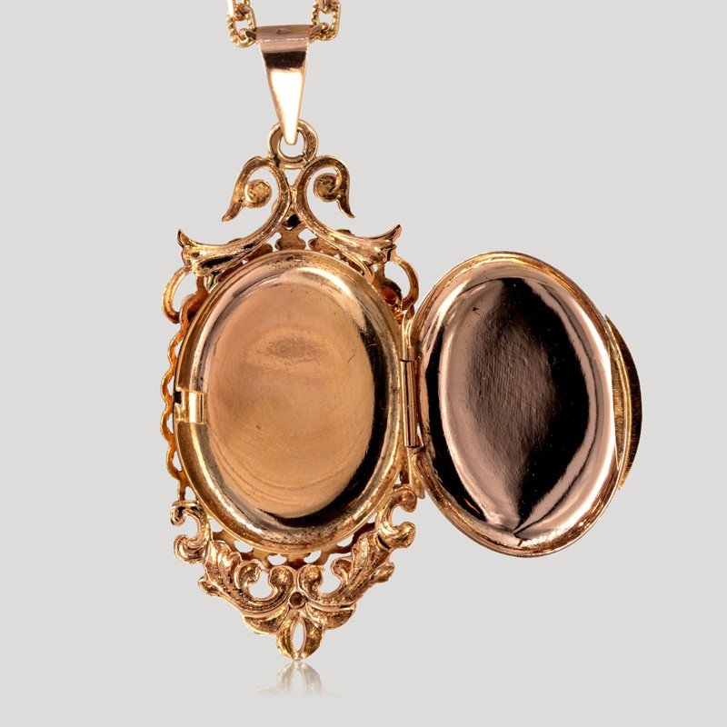 Yellow Gold And Green Agate Cassolette Pendant Necklace, 19th Century-photo-3