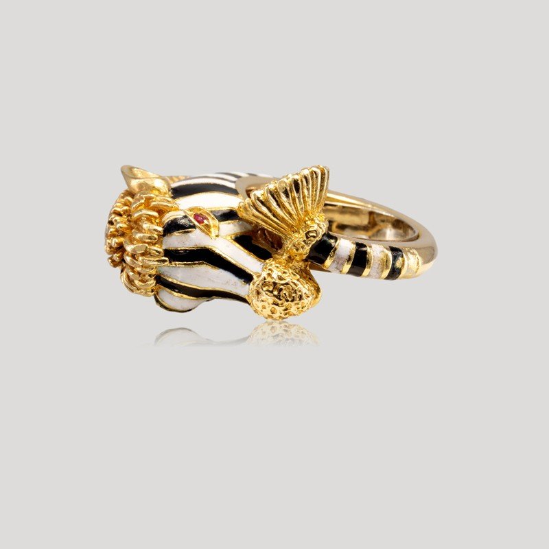 Zebra Ring Gold Enamel, Diamonds And Rubies, Circa 1960-photo-2