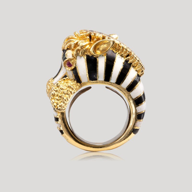 Zebra Ring Gold Enamel, Diamonds And Rubies, Circa 1960-photo-3