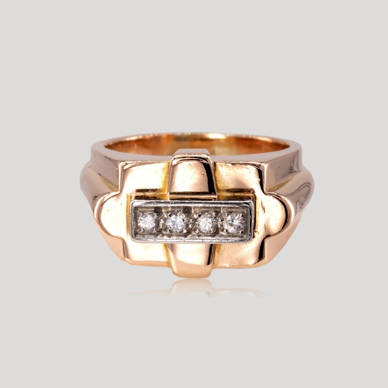 Diamond Line Tank Ring, Circa 1940-photo-2