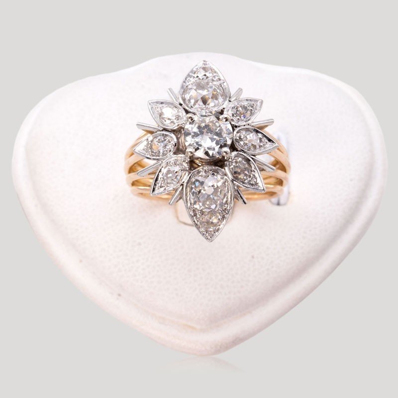 Bague Marquise Diamants Coussins, Vers 1950-photo-2