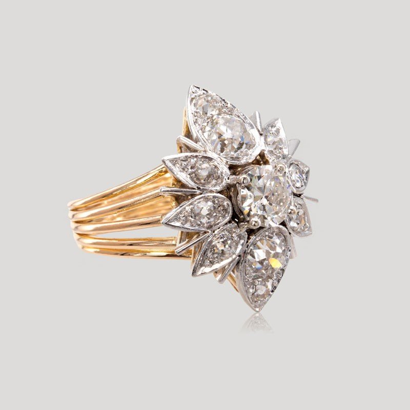 Bague Marquise Diamants Coussins, Vers 1950-photo-3