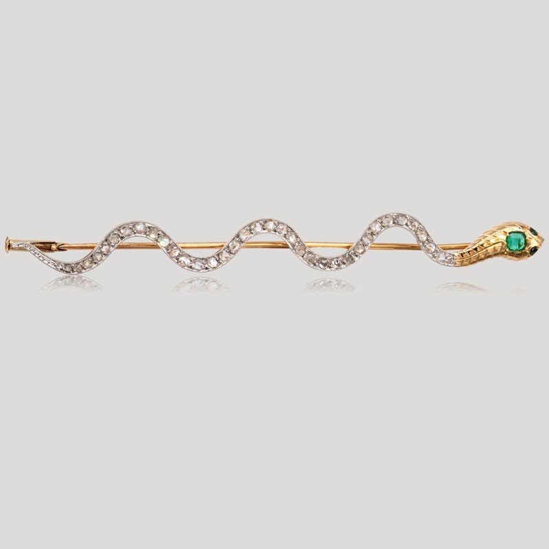 19th Century Diamond And Emerald Serpent Brooch