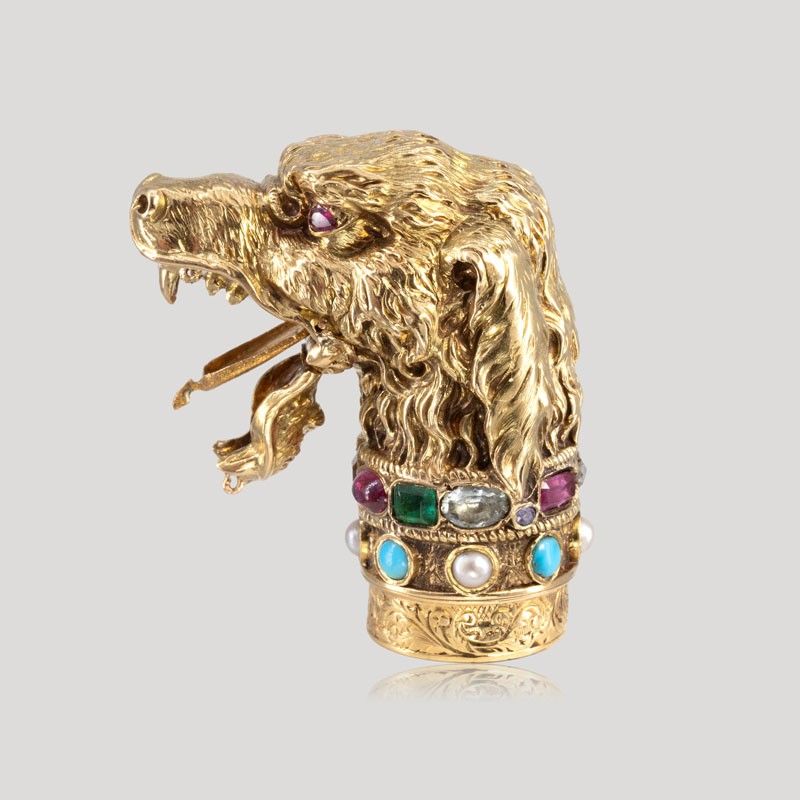 Chimera Cane Knob In Gold And Multicolored Gems, 19th Century-photo-2