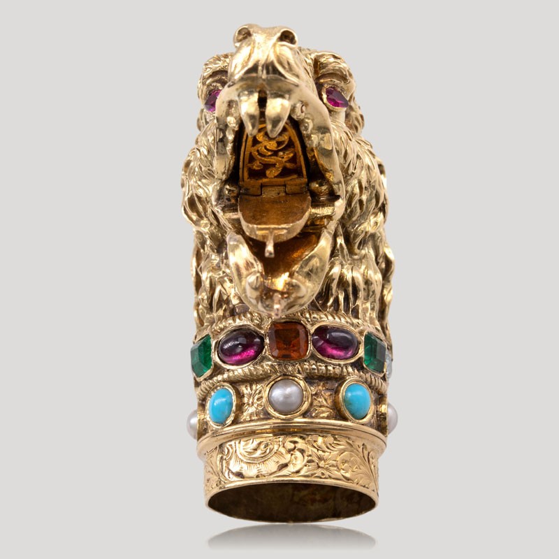 Chimera Cane Knob In Gold And Multicolored Gems, 19th Century-photo-3