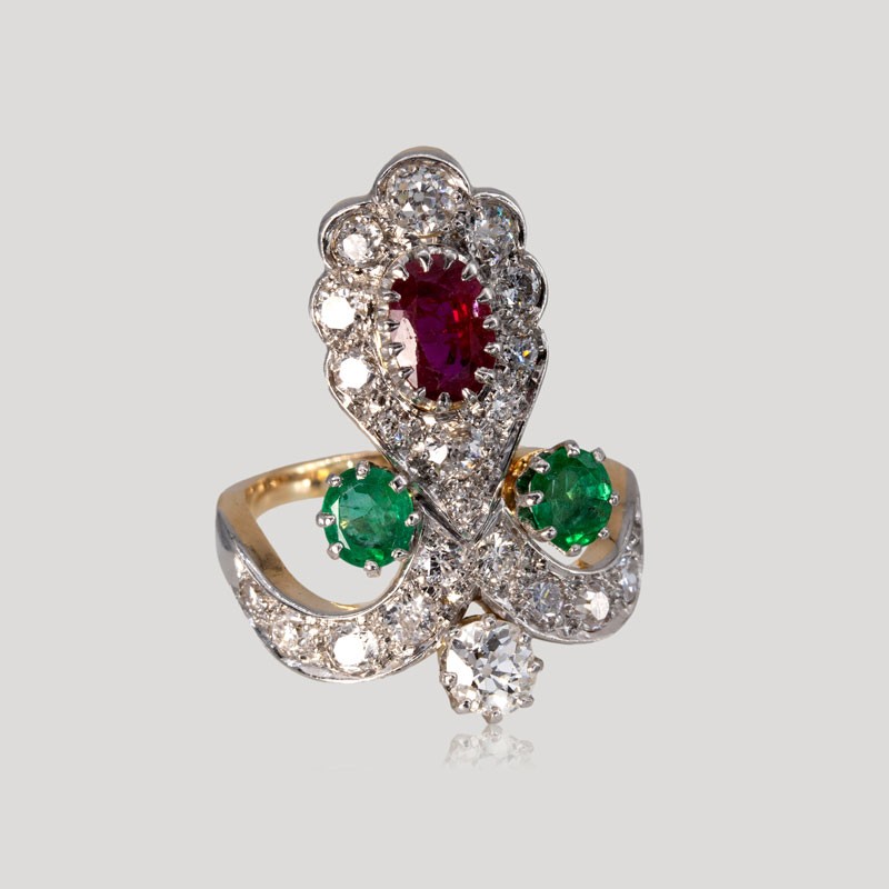 Bague Duchesse Diamants, Rubis Et émeraudes-photo-3