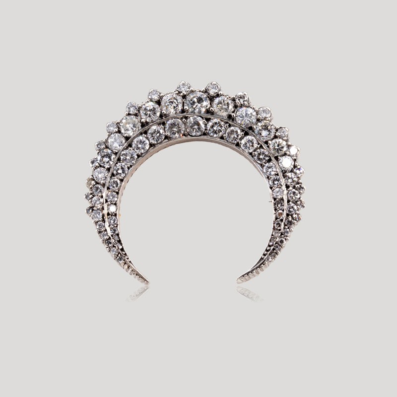 19th Century Diamond Crescent Moon Brooch-photo-2