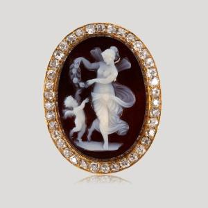 Broche Camée Diamants Calcédoine Et Diamants, XIXe Siècle