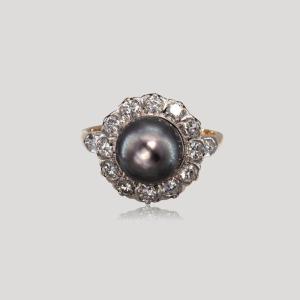 Tahitian Pearl And Diamond Ring, Early 20th Century