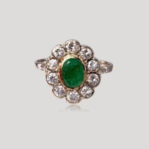 Emerald Marguerite Ring Two Golds, Early 20th Century
