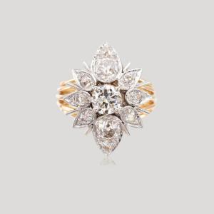 Bague Marquise Diamants Coussins, Vers 1950