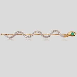 19th Century Diamond And Emerald Serpent Brooch