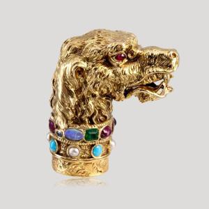 Chimera Cane Knob In Gold And Multicolored Gems, 19th Century