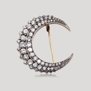 19th Century Diamond Crescent Moon Brooch