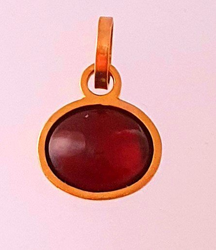 Old Oval Charm In 750°/°° Yellow Gold With Cabochon, Garnet-photo-2