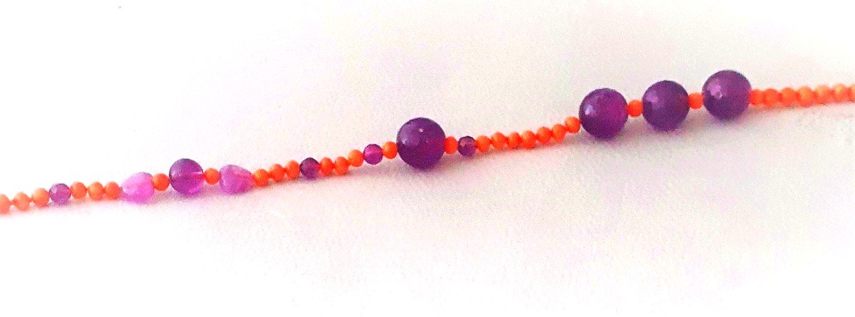 LONG COLLIER - SAUTOIR de CORAIL ANCIEN et d'AMETHYSTES DIVERSES-photo-1