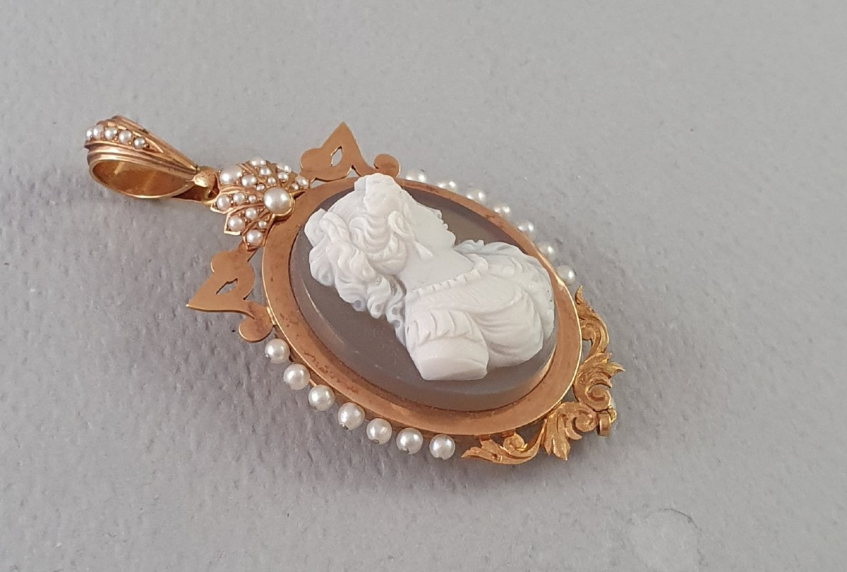 BROCHE - PENDENTIF CAMEE AGATE - 19ème SIECLE - NAPOLÉON  III-photo-3