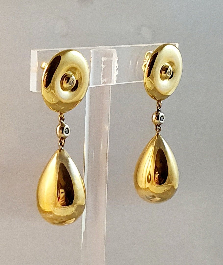 BOUCLES d'OREILLES EN OR JAUNE en 3 PARTIES