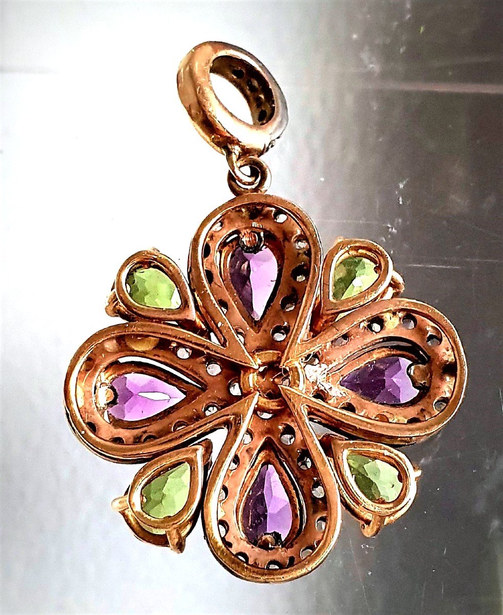 PENDENTIF or et argent avec AMETHYSTE - PERIDOT et DIAMANTS TAILLES en -photo-2