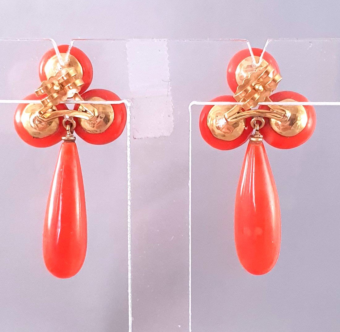 BOUCLES d'OREILLES CORAIL MEDITERRANEEN en 2 PARTIES avec POIRE PENDANTE-photo-4