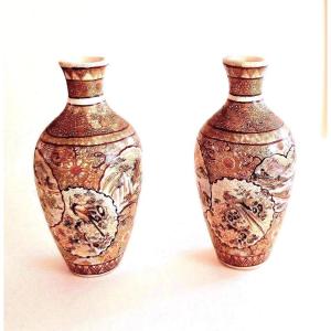 PAIRE DE VASES MINIATURES TSASUMA   -  19ème SIECLE