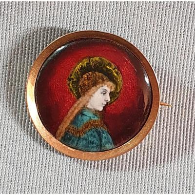 Art New  Enamelled Round Brooch - Limoges