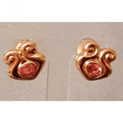 BOUCLES d'OREILLES CLIPS OR JAUNE et TOURMALINE ROSE