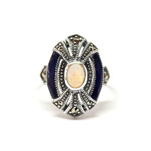 925/1000 Silver Enamel Opal Ring