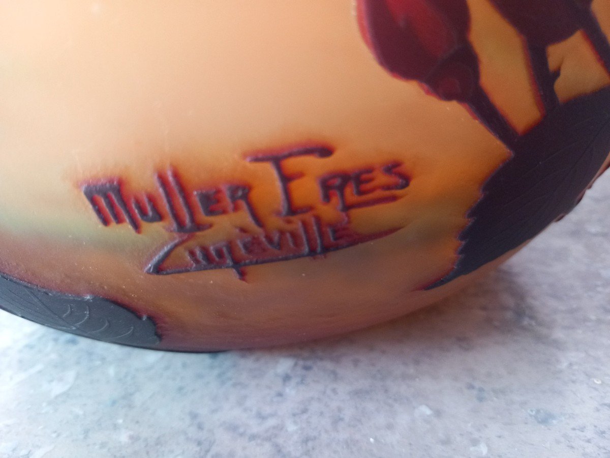 Muller Fres Luneville Vase With Roses-photo-2