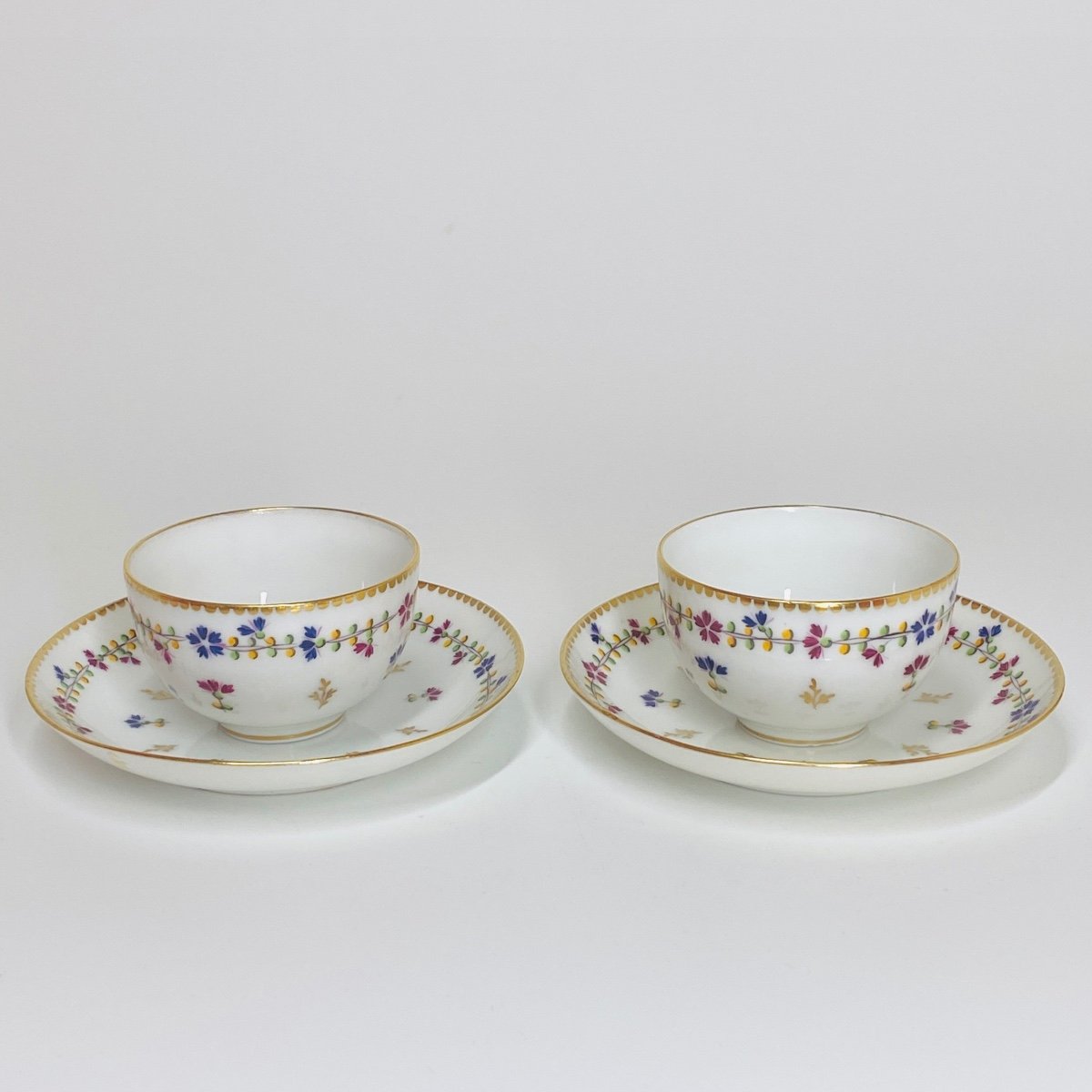 Nyon - Pair Of Cups Decorated With Cornflowers - Eighteenth Century-photo-3