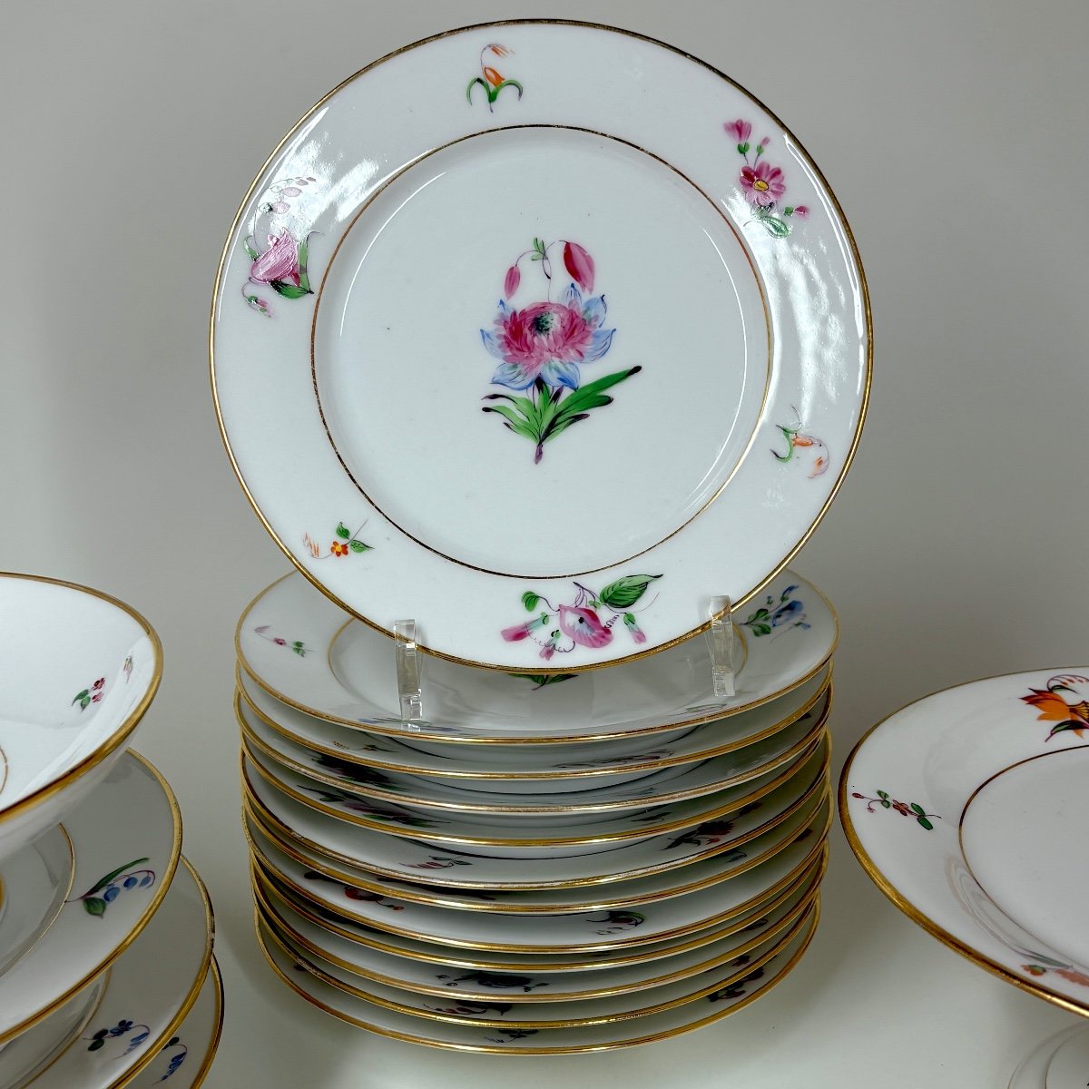 Porcelain Dessert Service With Flower Decoration - Paris - Rousseau Factory - Nineteenth Centur-photo-3