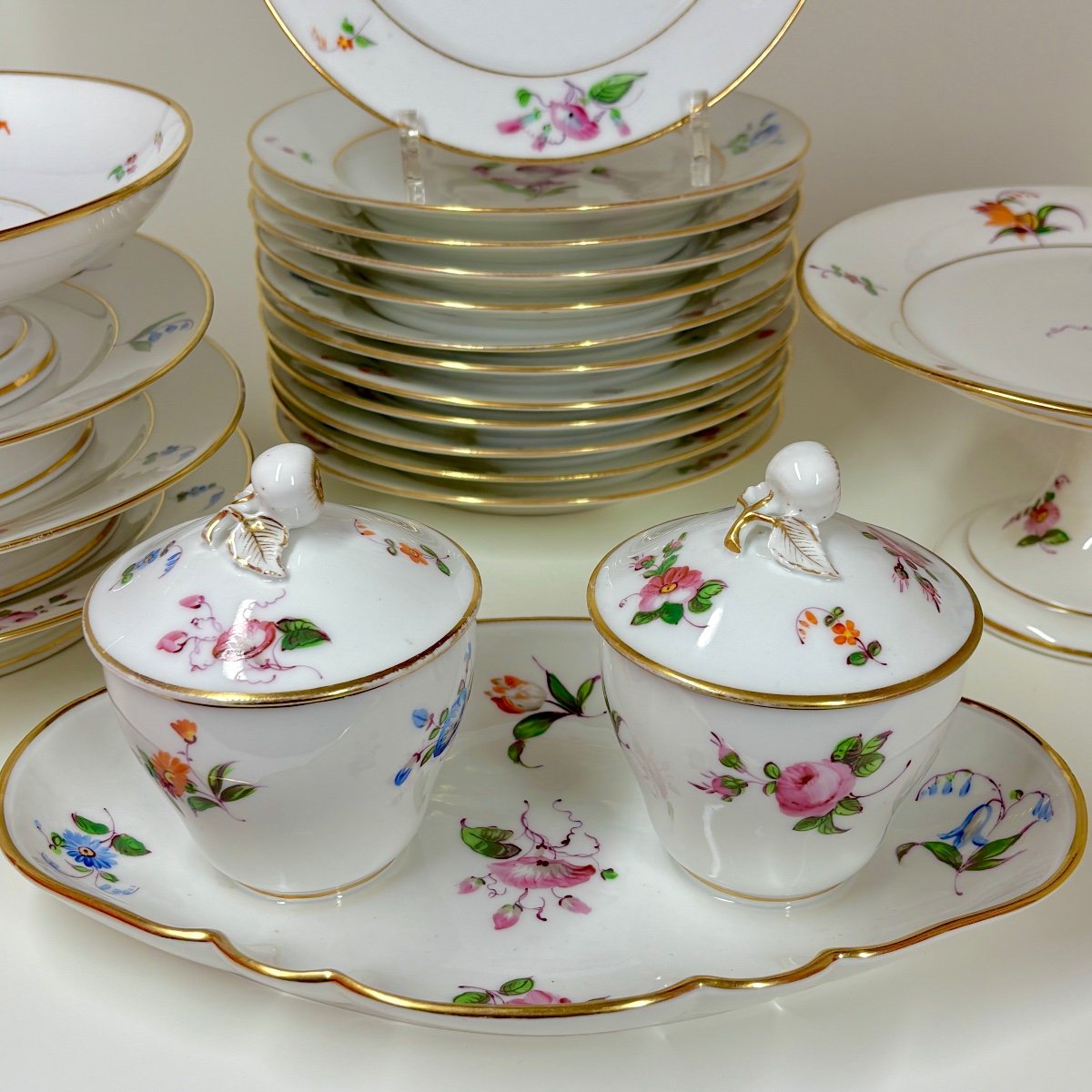 Porcelain Dessert Service With Flower Decoration - Paris - Rousseau Factory - Nineteenth Centur-photo-4